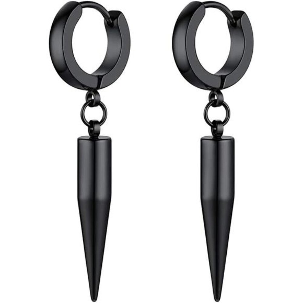Statement Earrings for Men & Women, Punk Style Black/Gold Stainless Steel Hypoal